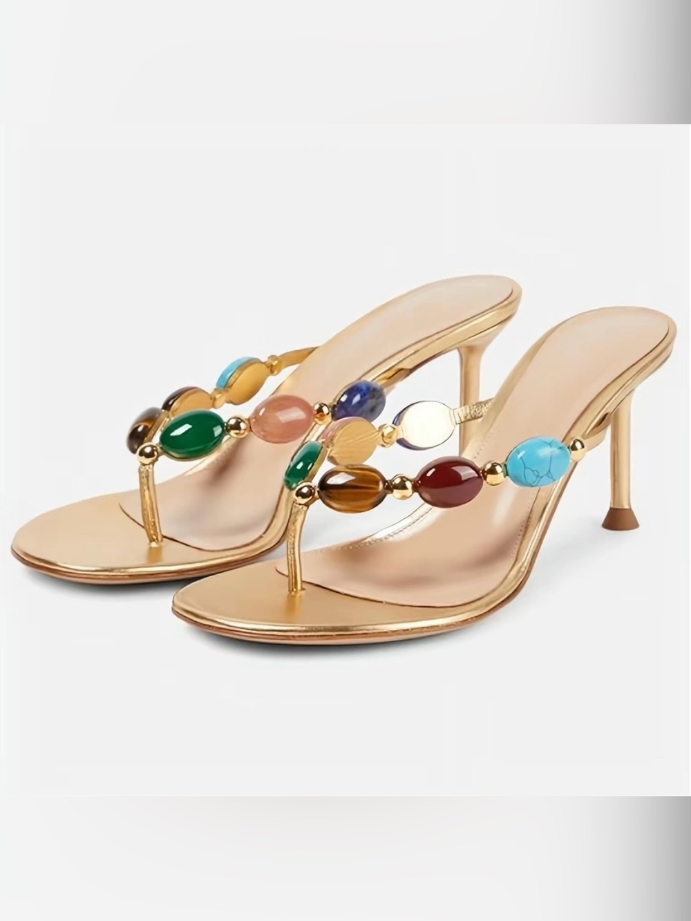 Gold Beaded Gemstone Slide Heels – Women's